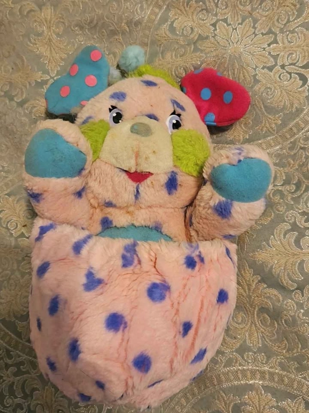 Plush Polka Dot Pink Baby Doll with Blue Accents